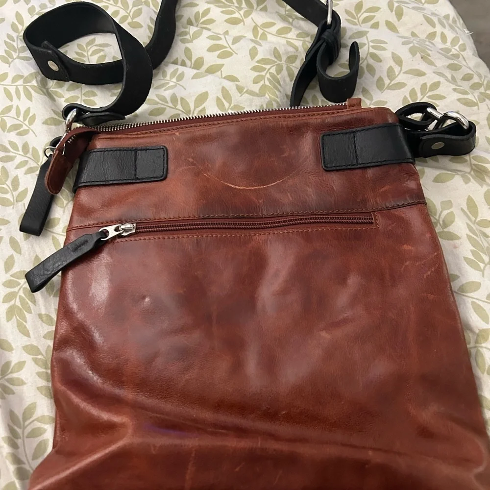 Tano Brown Leather Crossbody Bag with Black Accents - Picture 2 of 3
